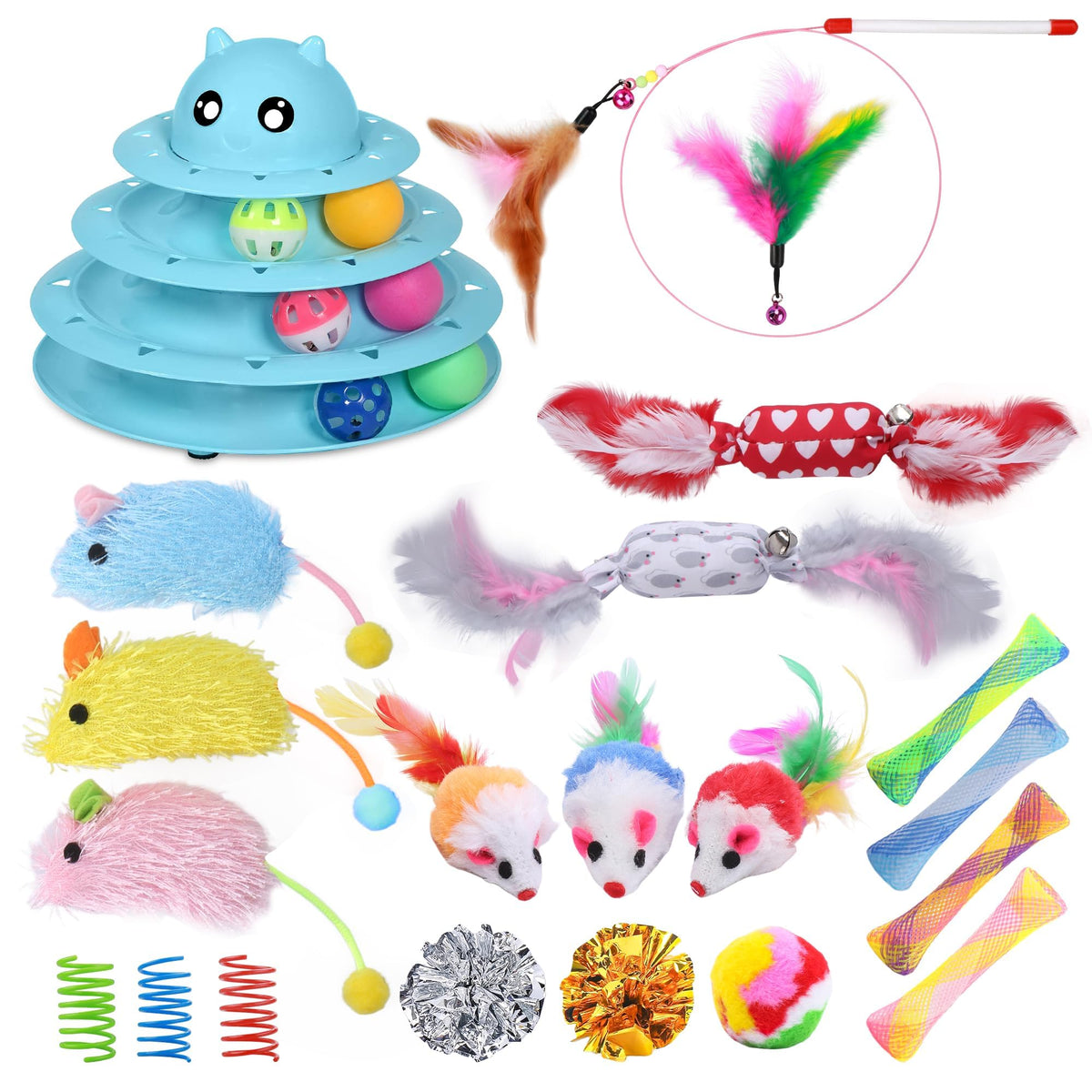UPSKY cat toy set showing the 24-piece assortment of toys.