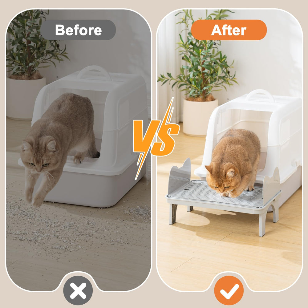 Uross Cat Litter Box Step positioned for a cat to step into a litter box.
