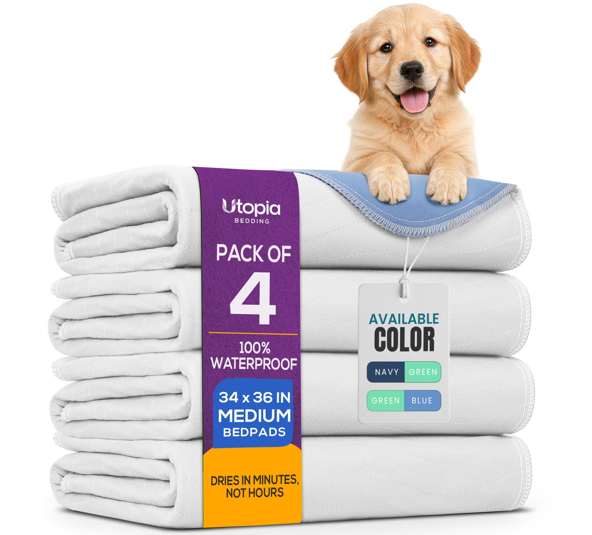 Utopia Bedding dog pee pads shown from the front.