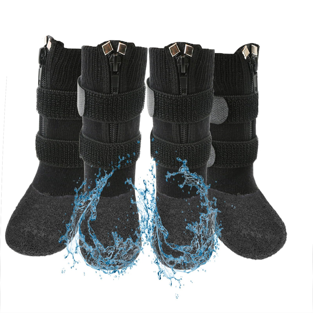 VALFRID dog shoes shown from the front to display the black boot design.