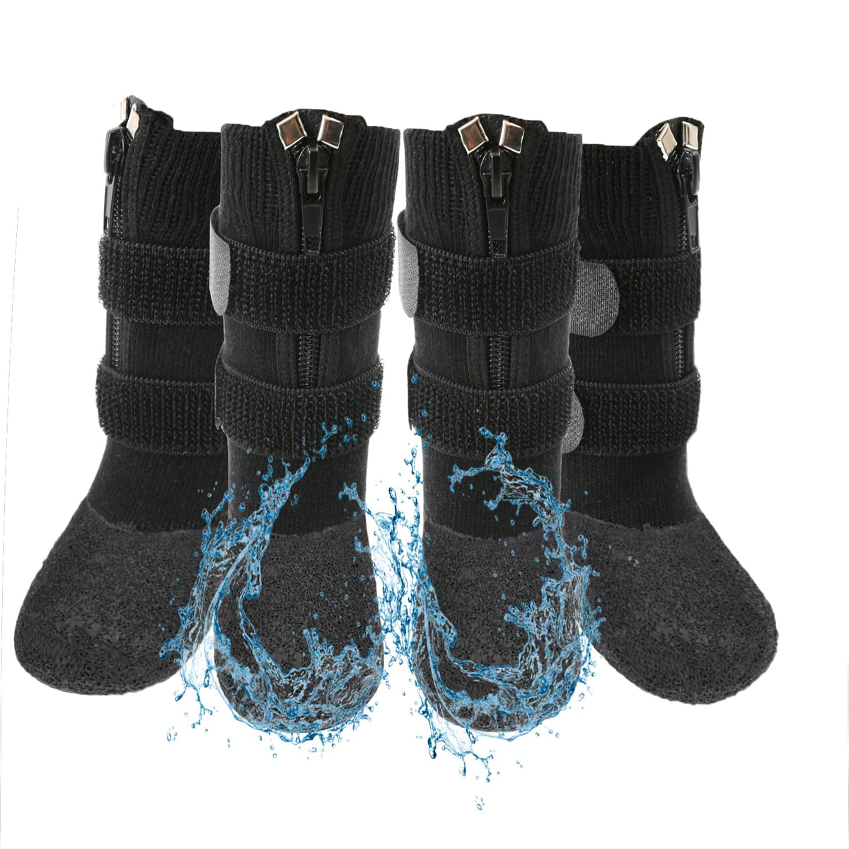 VALFRID dog shoes shown from the front to display the black boot design.