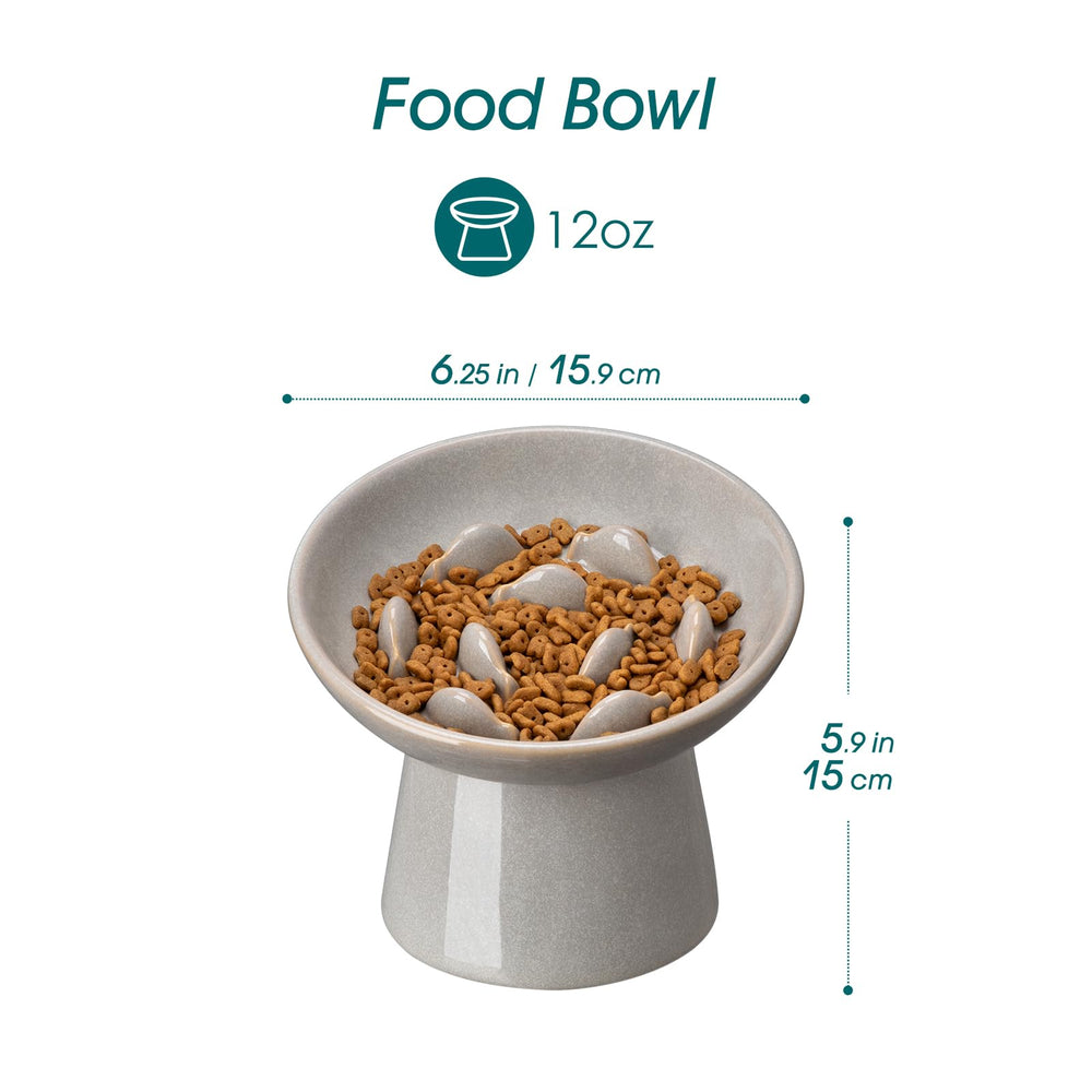 vancasso Ceramic Slow Feeder Cat Bowl shown in profile to highlight its elevated shape.