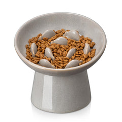 vancasso Ceramic Slow Feeder Cat Bowl shown from the front in grey ceramic.