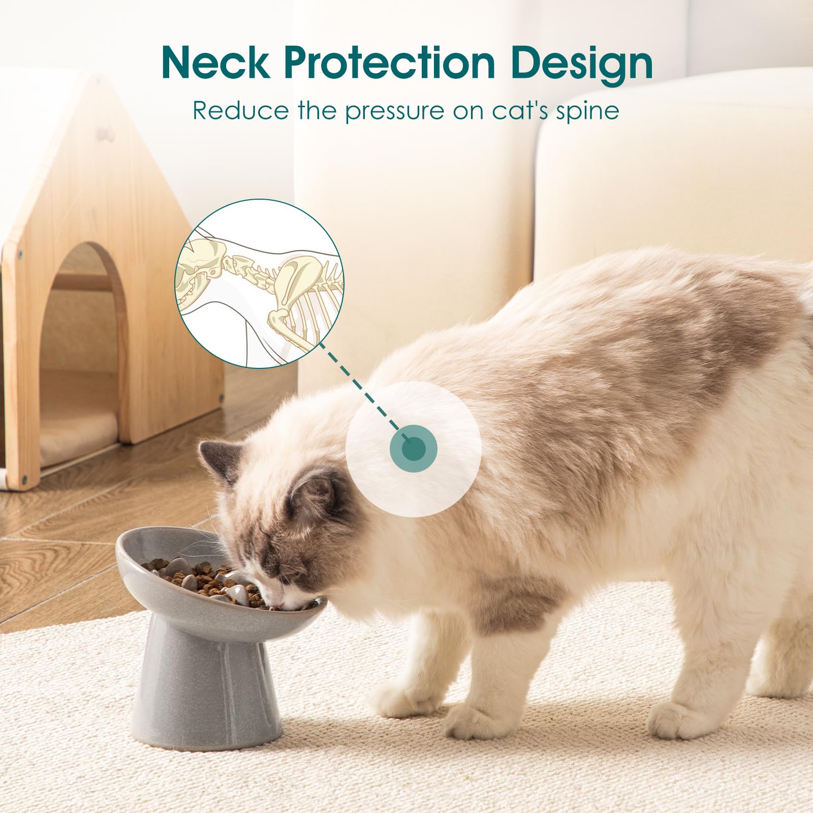 vancasso Ceramic Slow Feeder Cat Bowl shown with its smooth glossy grey ceramic finish.