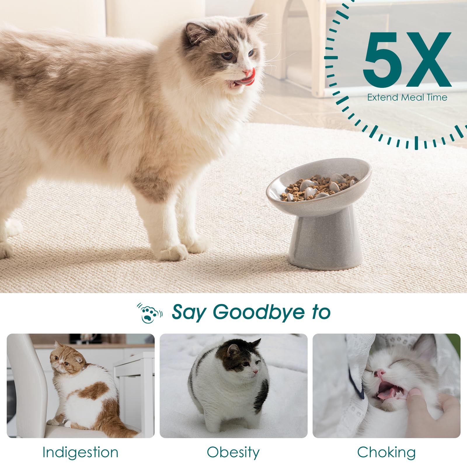 vancasso Ceramic Slow Feeder Cat Bowl detail showing the non-slip adhesive pad underneath.