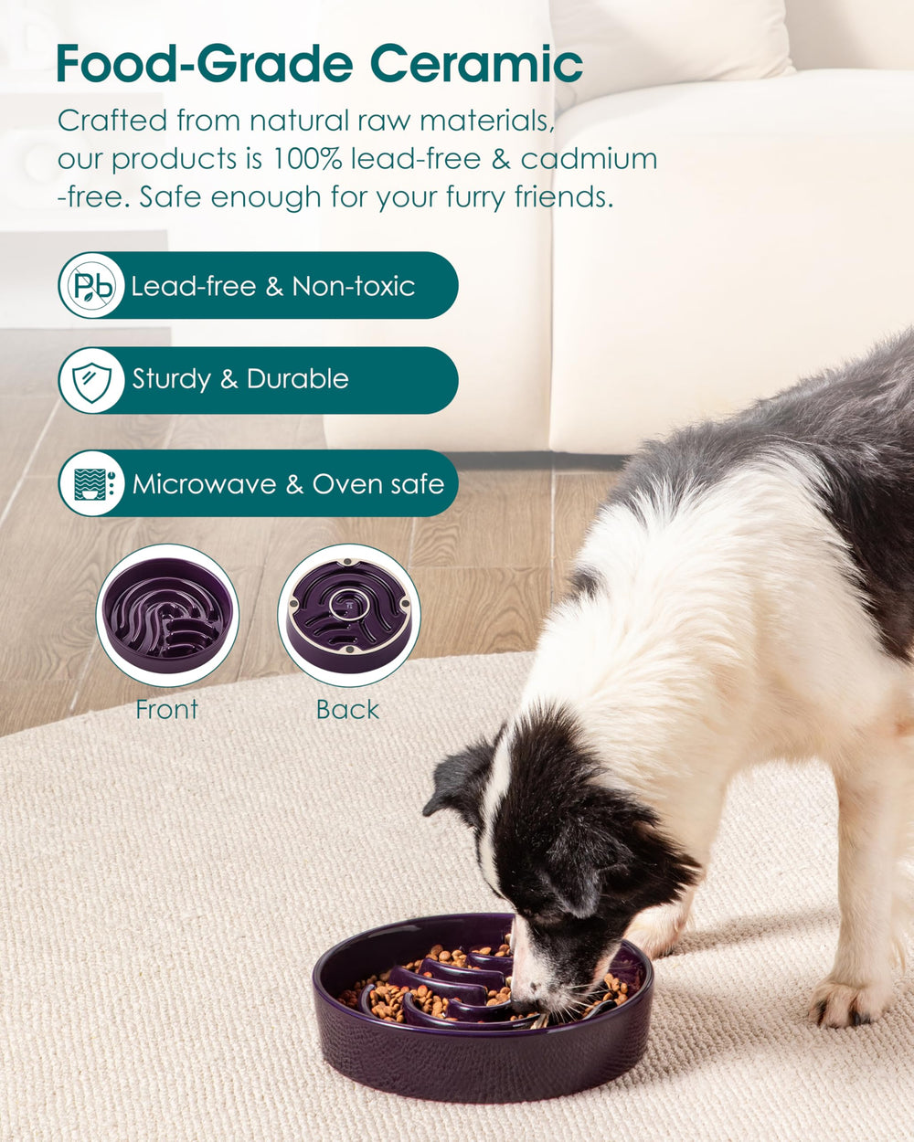 vancasso Slow Feeder Dog Bowl shown from a side angle.