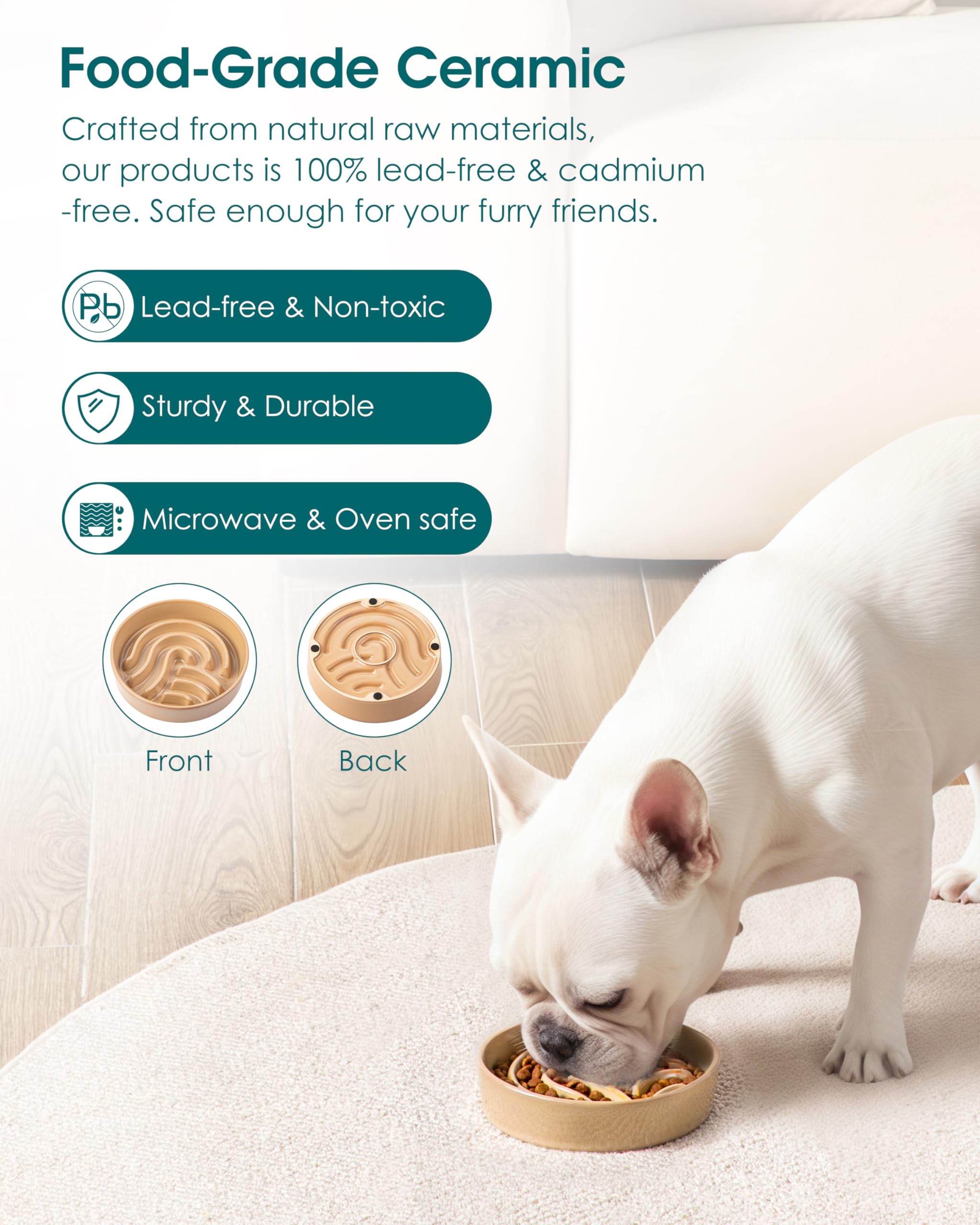 vancasso slow feeder dog bowl highlighting its smooth brown glazed finish.