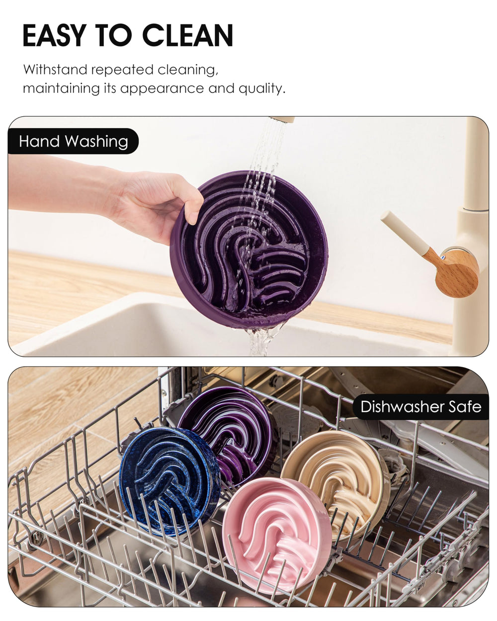 vancasso slow feeder dog bowl displaying its dark purple color.