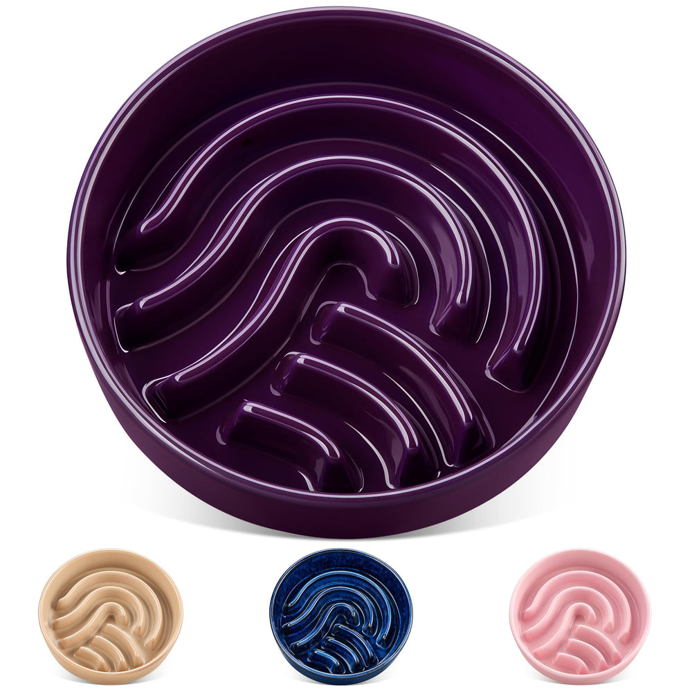 vancasso Slow Feeder Dog Bowl shown from the front in dark purple.