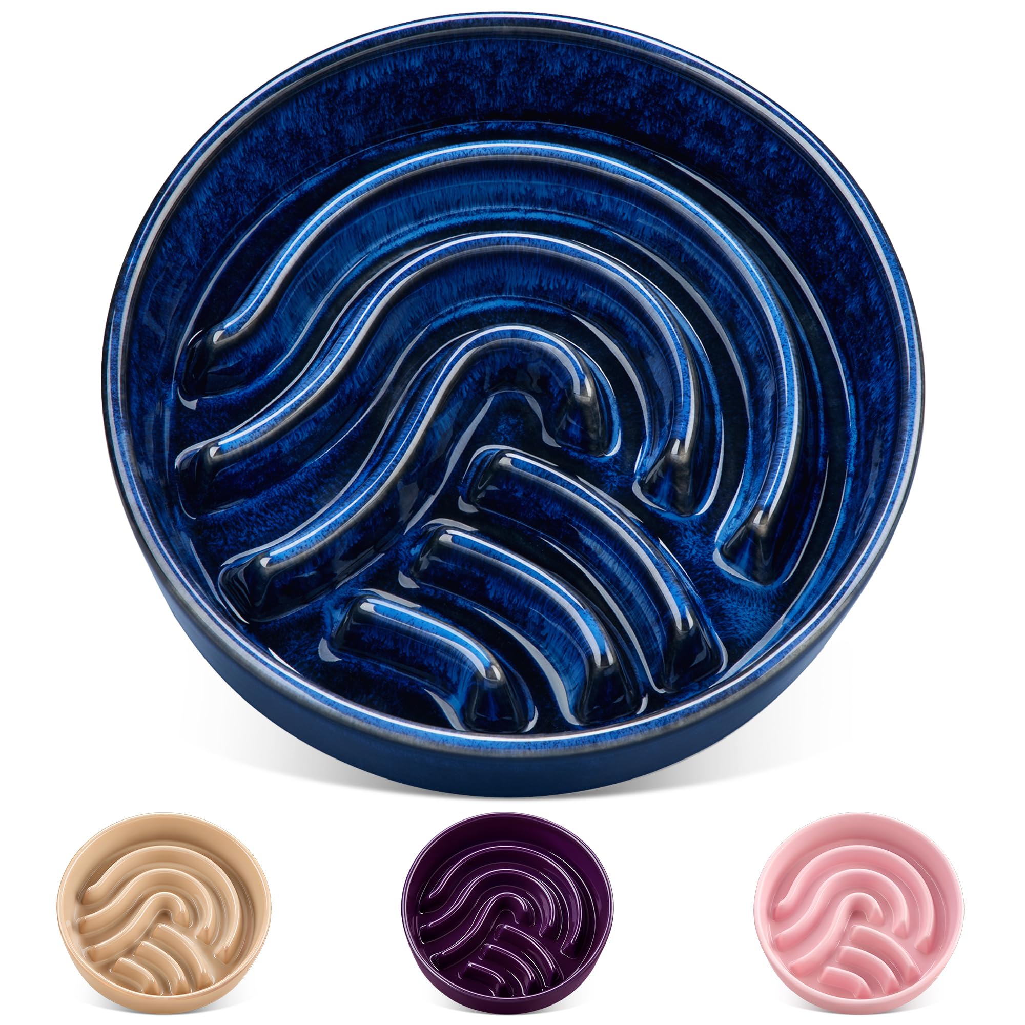 vancasso slow feeder dog bowl shown from the front in blue.
