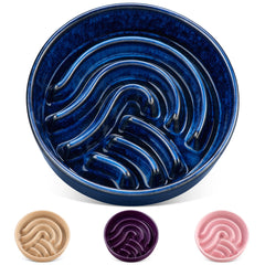 vancasso slow feeder dog bowl shown from the front in blue.