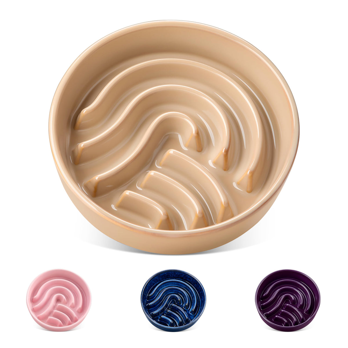 vancasso slow feeder dog bowl shown from the front in brown ceramic.