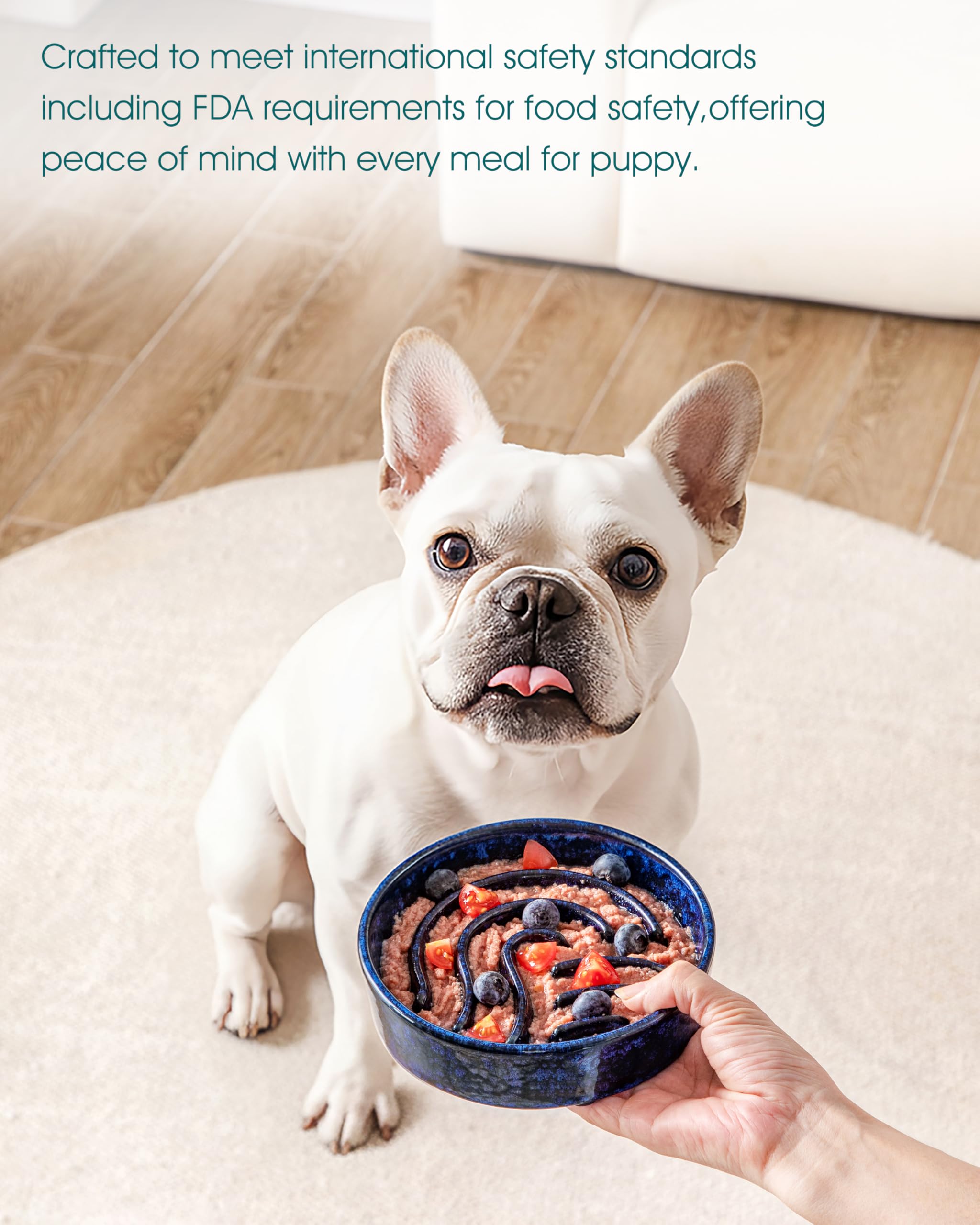 vancasso Slow Feeder Dog Bowl being used by a dog during mealtime.