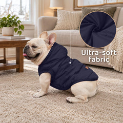 Vecomfy dog coat close-up showing the soft polyester outer shell.