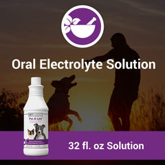 Vet Classics Pet-A-Lyte oral electrolyte solution label shown in close-up.