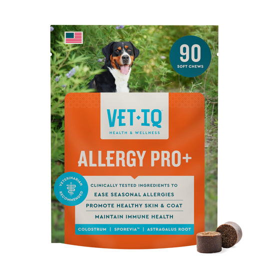 VETIQ Allergy Pro+ dog chews shown with the front of the product package.