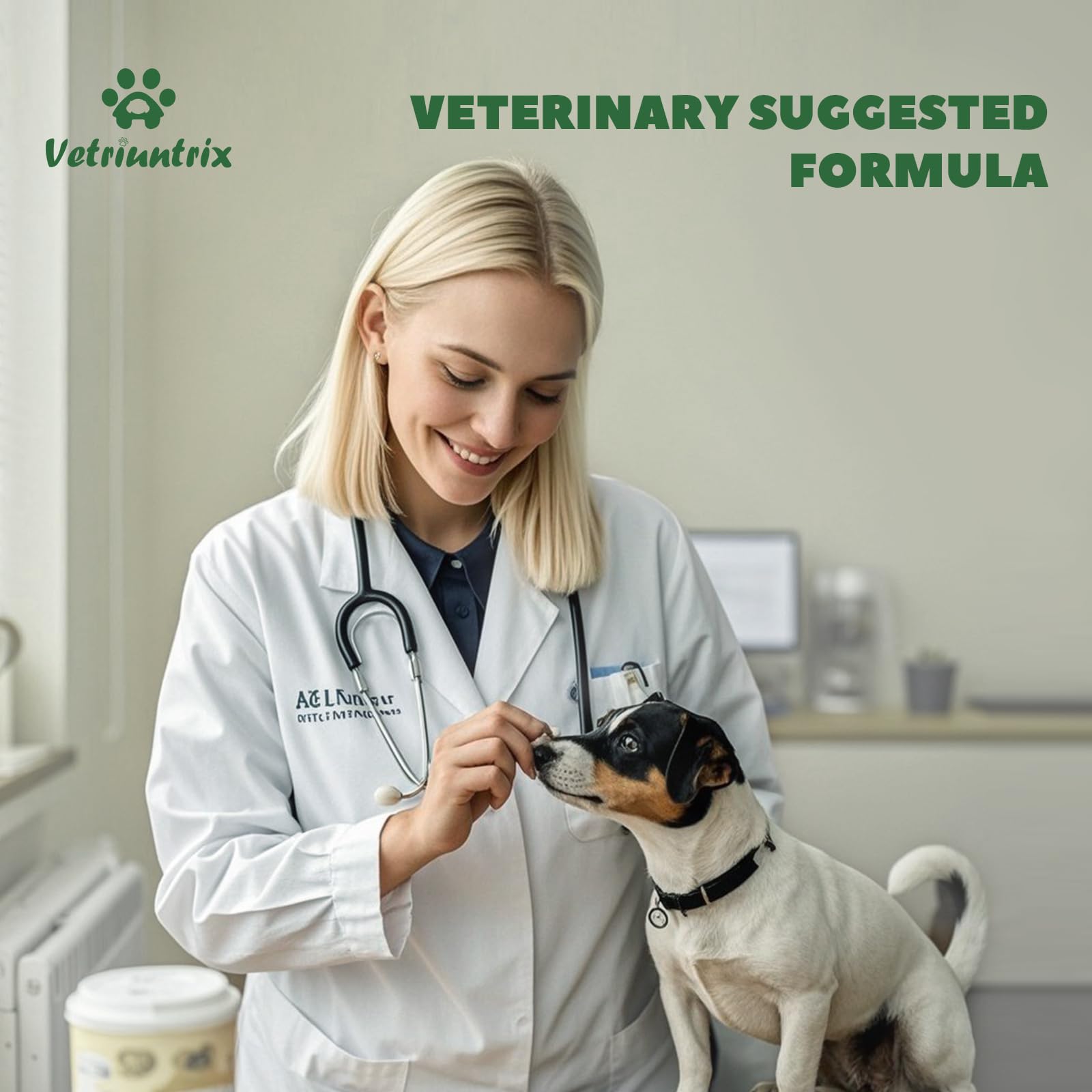 Vetriuntrix Dog Allergy Chews shown from the back with the product label.