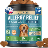 VICSOM Dog Allergy Chews shown with the front of the product packaging.