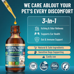 VICSOM dog yeast support liquid shown as a close-up.