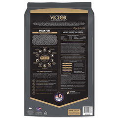 VICTOR Bully Fuel dry dog food back panel shown in a package view.