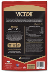 Side view of the VICTOR Purpose Nutra Pro dog food packaging.