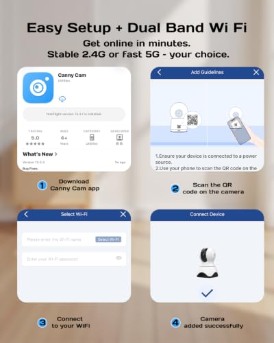 VIMTAG indoor camera paired with a phone app showing AI activity alerts.