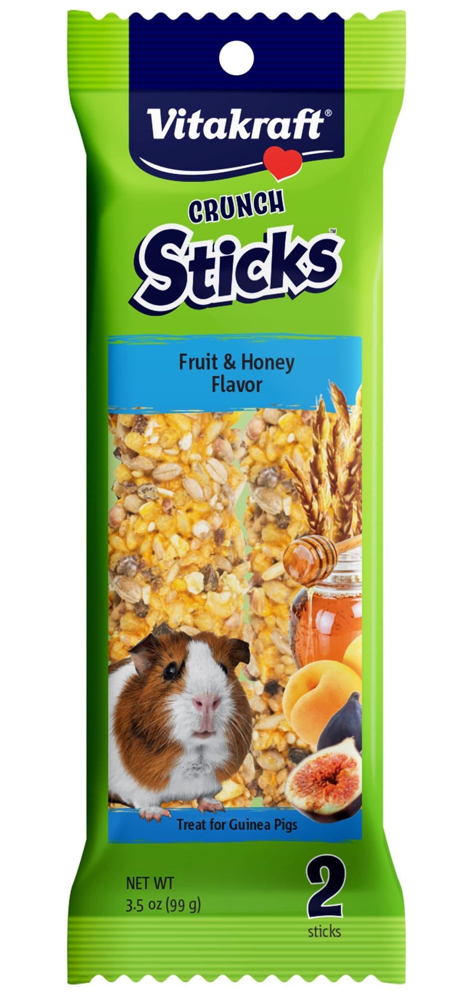 Vitakraft guinea pig fruit stick treat shown close up to highlight its crunchy texture.
