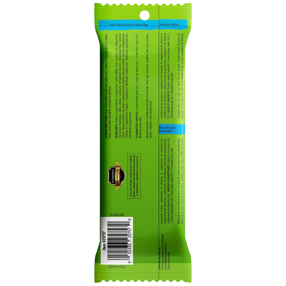 Vitakraft guinea pig fruit stick treat shown as a guinea pig chews it.