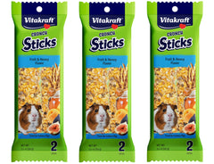 Vitakraft guinea pig fruit stick treat shown with its product packaging.