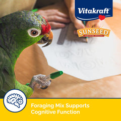 Vitakraft Sunseed Vita Prima Safflower Formula Parrot Food highlighting its grains and seeds.