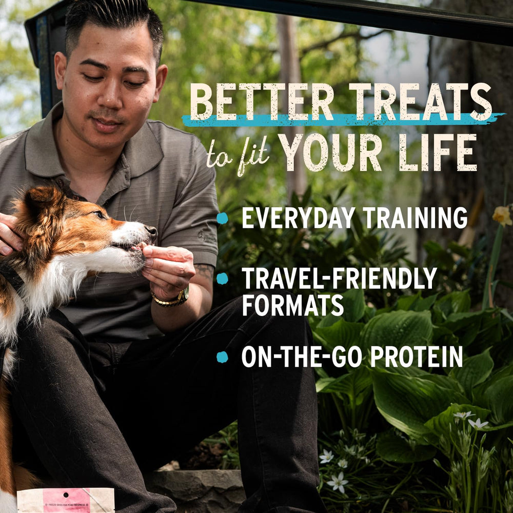 Side view of the bag of Vital Essentials rabbit dog treats.