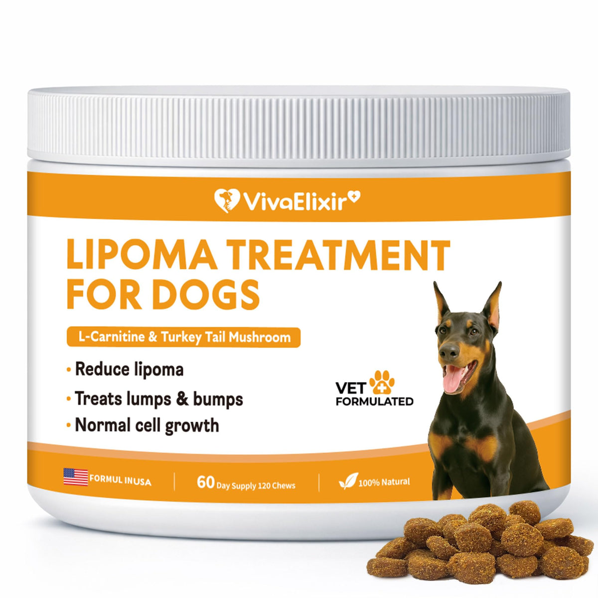 VivaElixir dog lipoma support supplement shown in a front view.