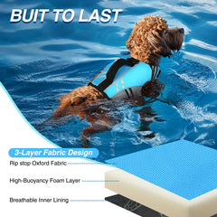 VIVAGLORY dog life vest highlighting foam coverage under the neck, top, and sides.