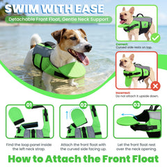 VIVAGLORY dog life vest front float shown as a removable neck-support feature.