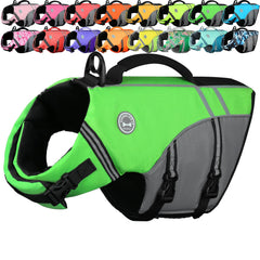 VIVAGLORY Dog Life Vest shown from the front in bright green.