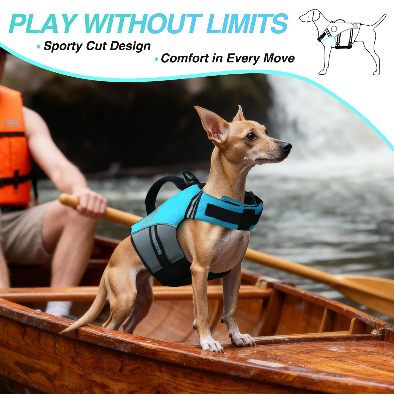 VIVAGLORY dog life vest showing its open neck and chest design.