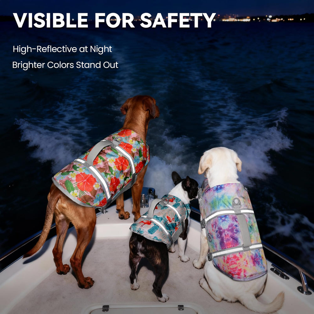VIVAGLORY dog life vest with its adjustable straps and quick-release buckles.