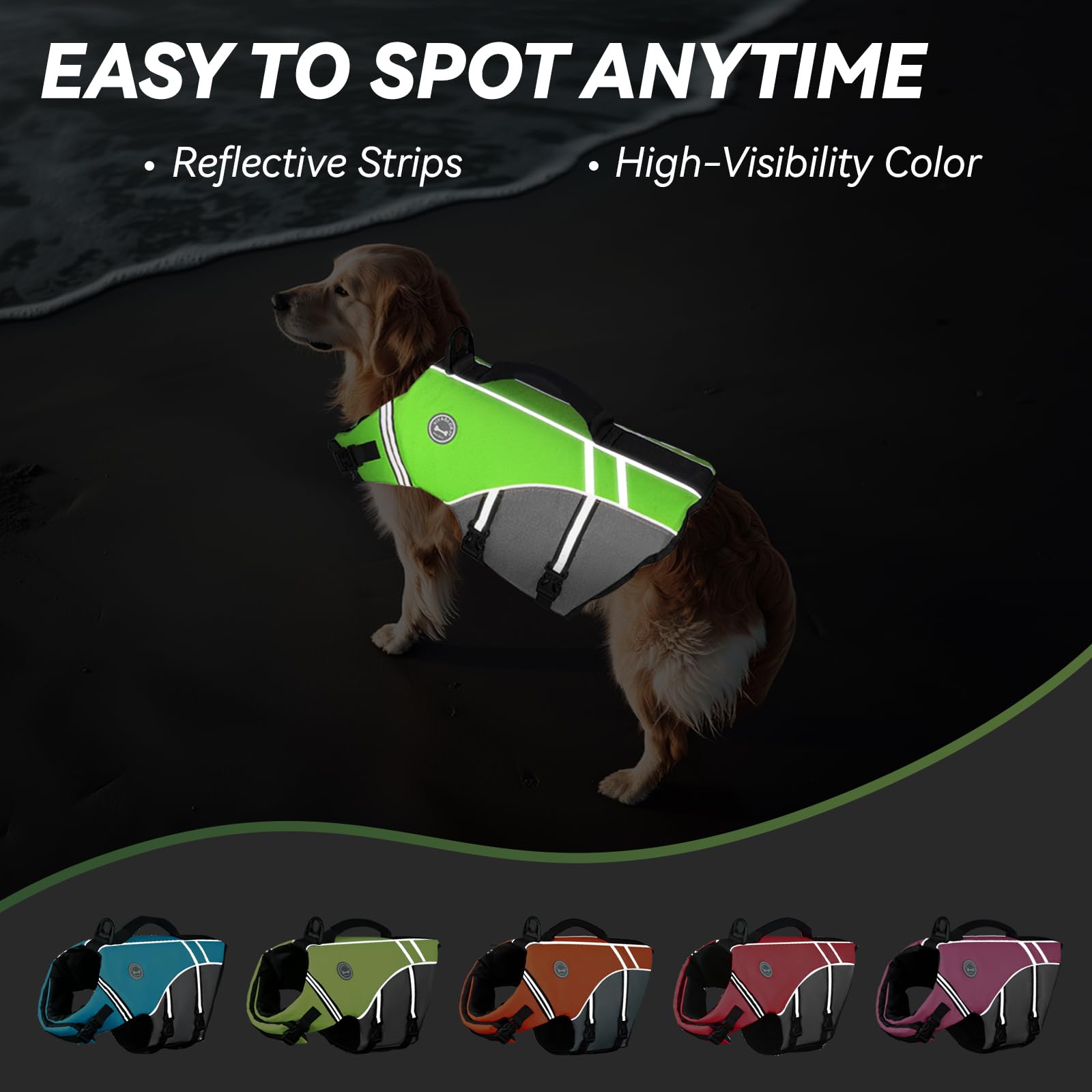 VIVAGLORY Dog Life Vest detail showing its reflective strips.