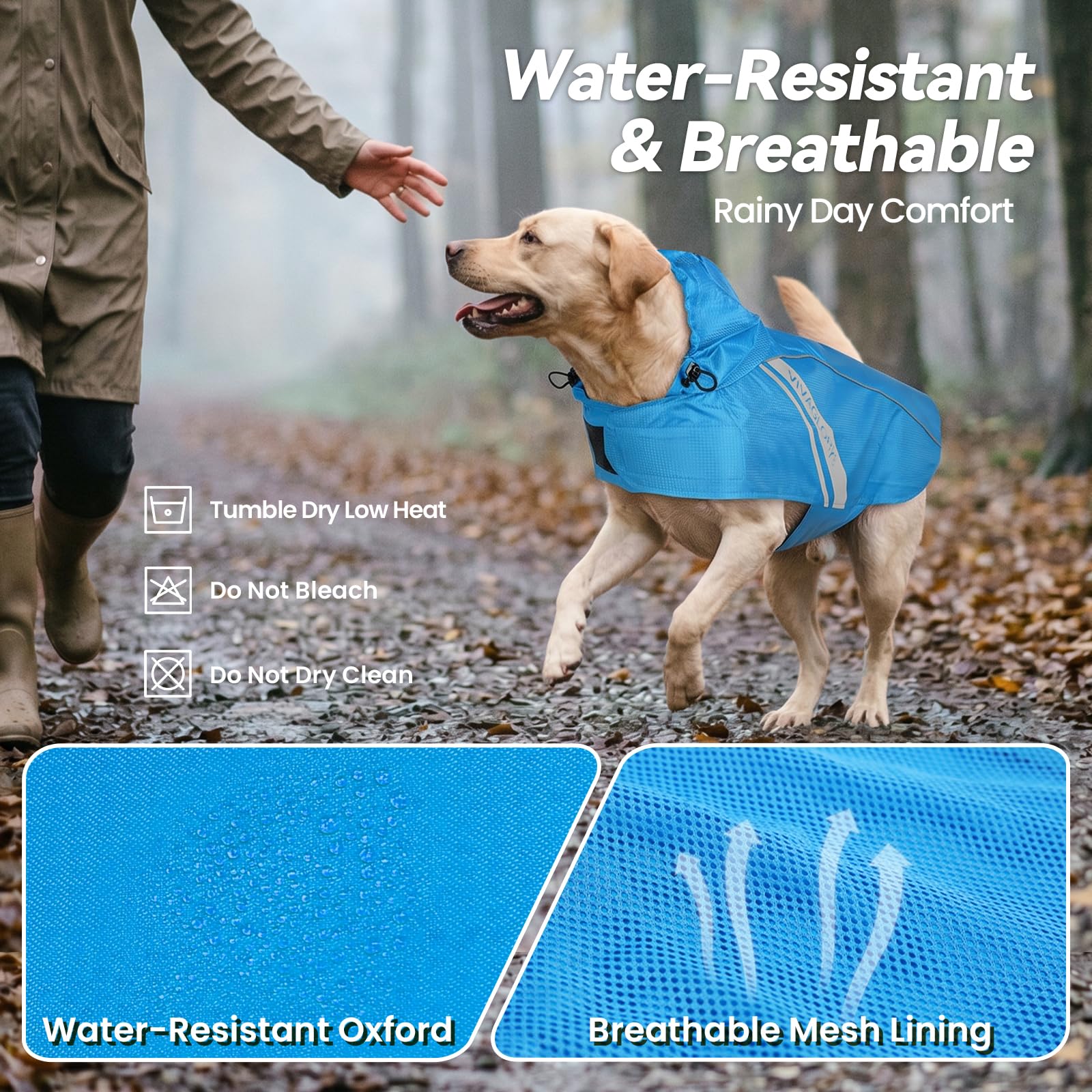 VIVAGLORY dog raincoat cap showing its adjustable buckle.