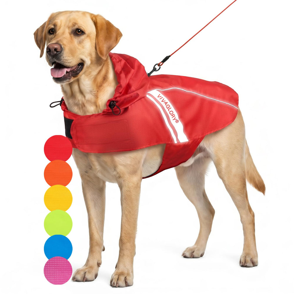 VIVAGLORY Dog Raincoat shown from the front in red.