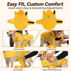 VIVAGLORY dog raincoat covered zipper opening for leash access.