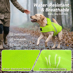 VIVAGLORY dog raincoat close-up showing its water-repellent yellow fabric.