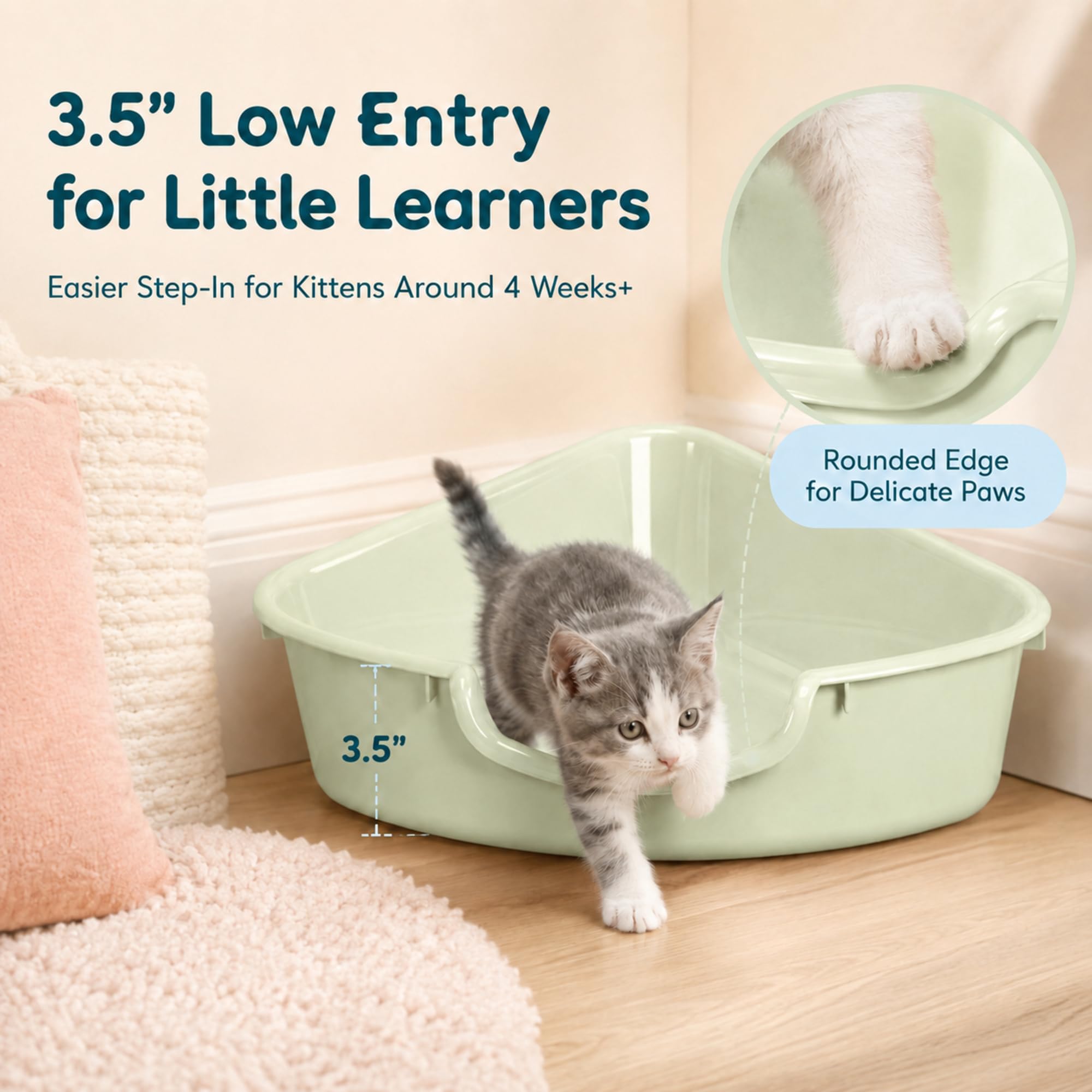 Volope corner litter box with a low front entry.
