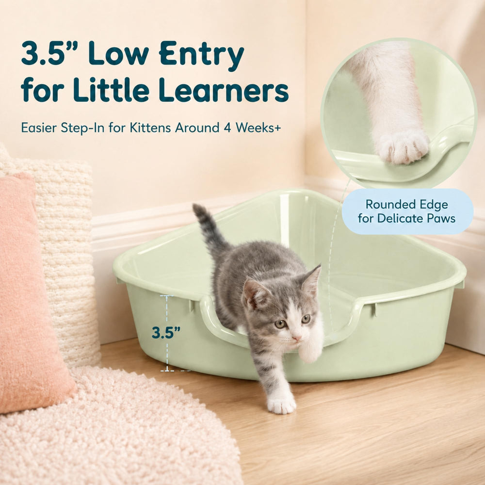 Volope corner litter box with a low front entry.