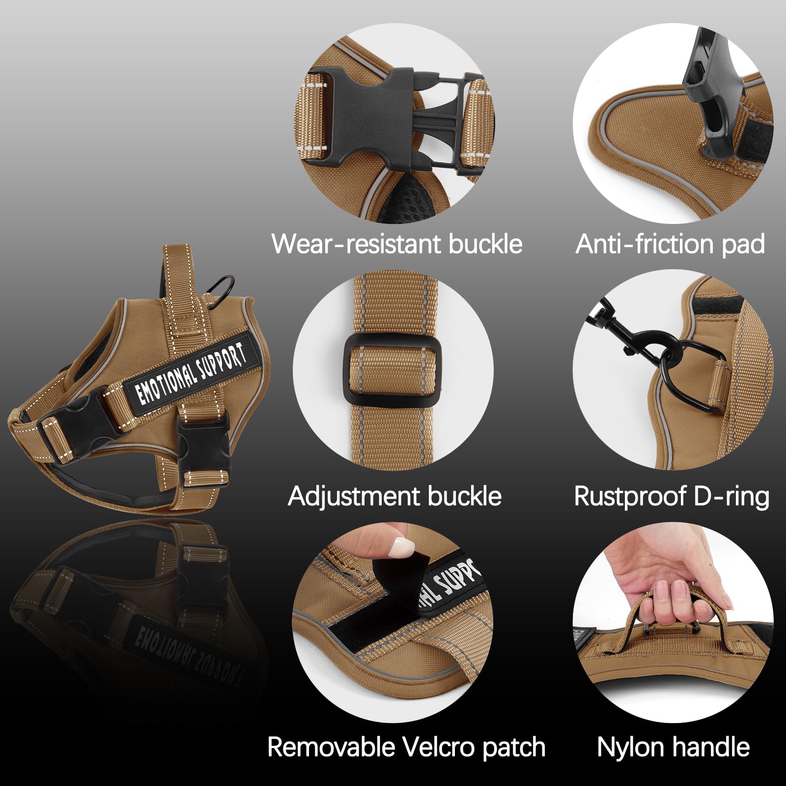 VOOPET emotional support dog harness with reflective identification detail.