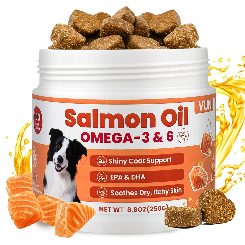VUN salmon oil dog chews shown from the front.