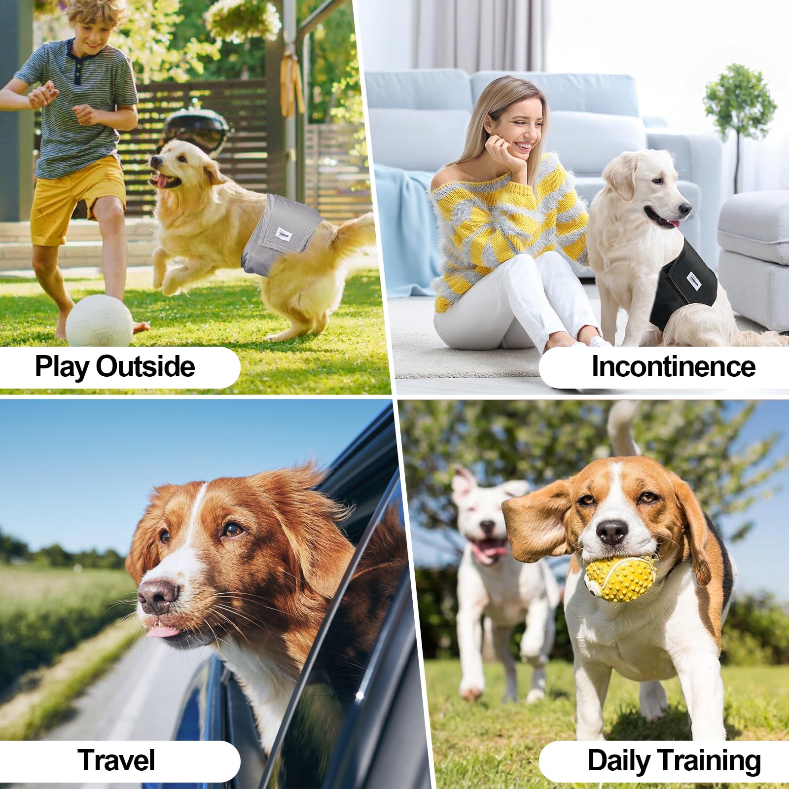 Three VUNCESSIN male dog belly bands arranged as a pack.
