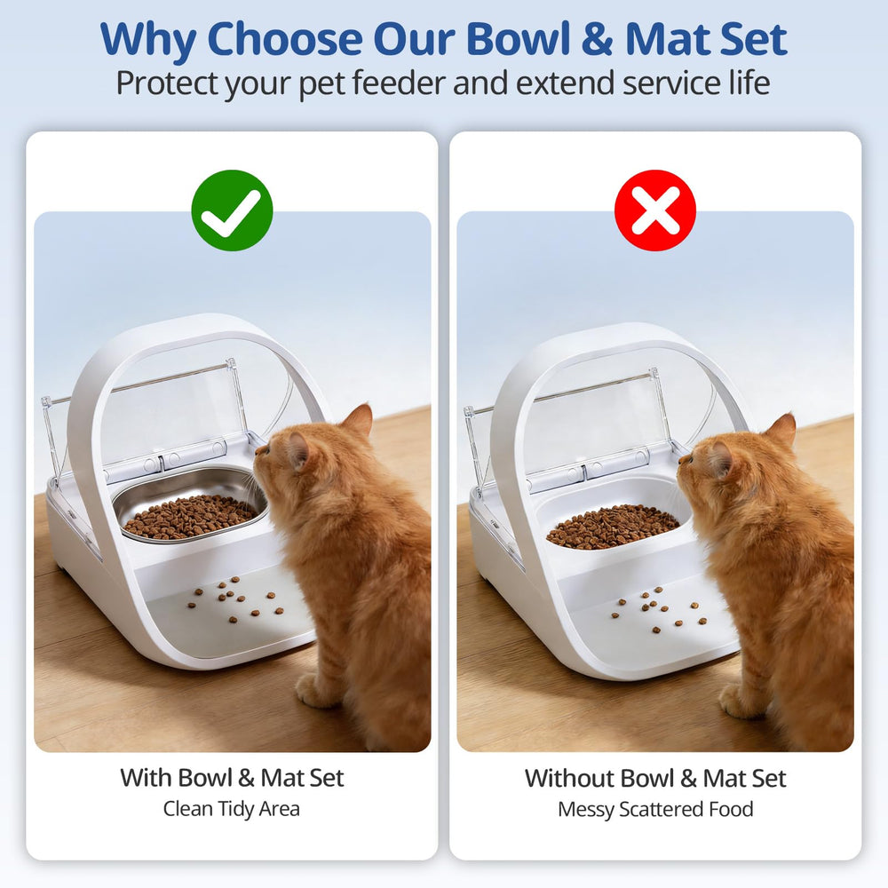 waatoos stainless steel bowls shown fitted in a compatible microchip feeder; feeder not included.