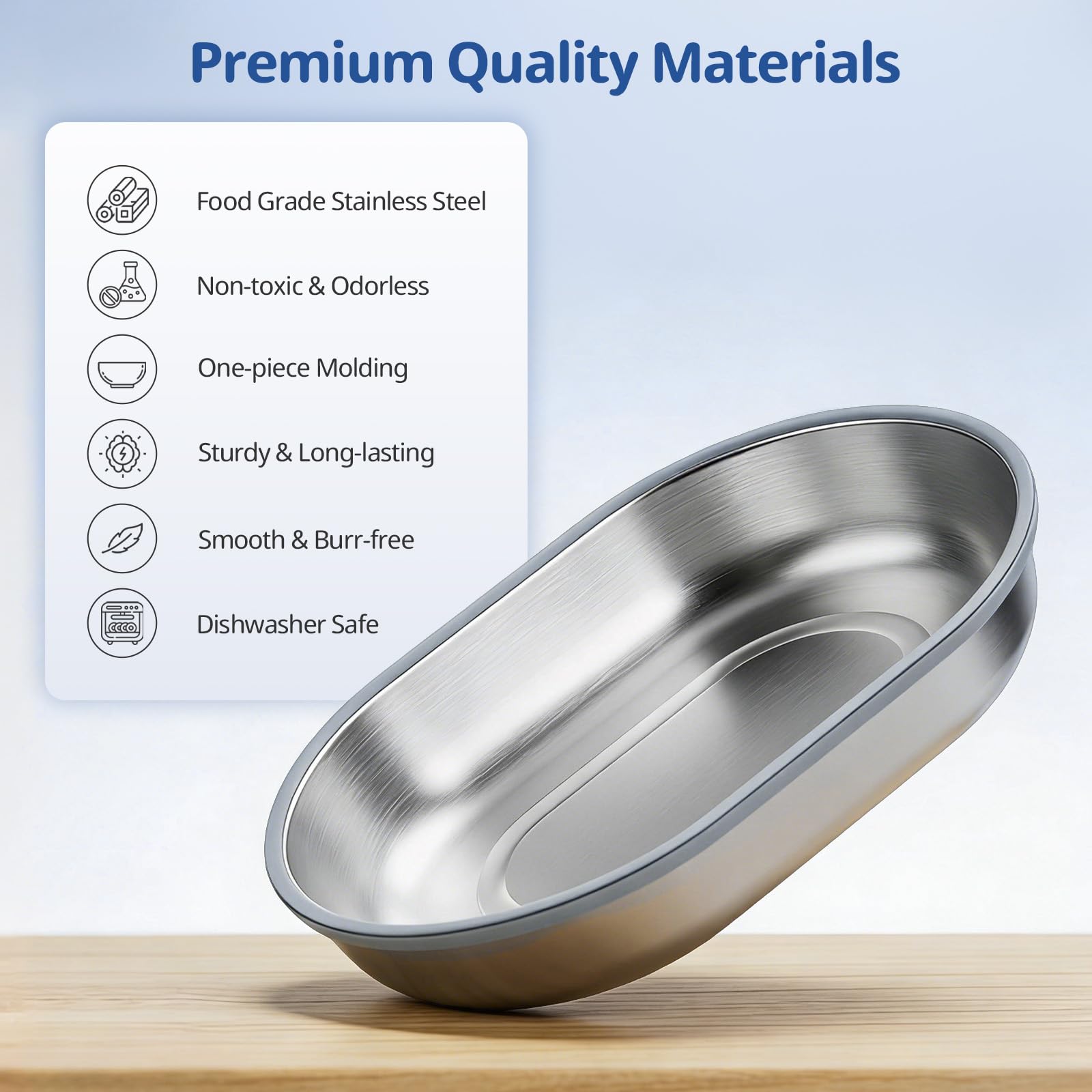 waatoos stainless steel cat bowl with its steel surface in close view.