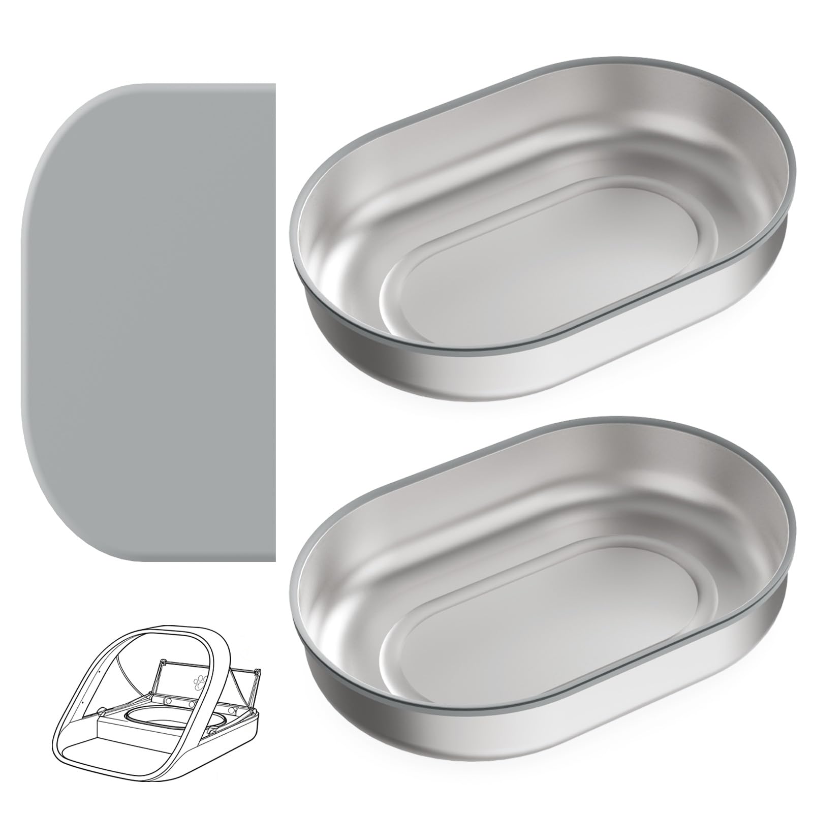 waatoos stainless steel bowls and mat shown together from the front.